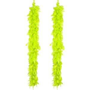 Boland Carnaval verkleed boa met veren - 2x - neon groen - 180 cm - 50 gram - Glitter and Glamour - verkleed accessoires