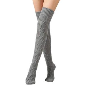 Dameskousen - Overknee sokken - Maat 36-40 - 1 paar - Laarssokken - Dames gebreide warme sokken - Warme overknee sokken - Winter lange sokken - Warme kniekousen - Thermosokken - Donkergrijs