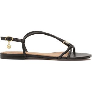 Black leather sandals with jewelry embellishment