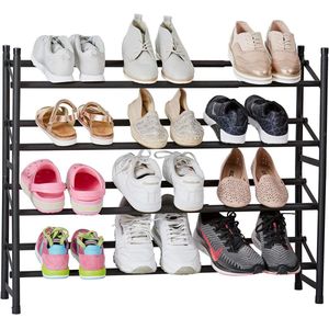 Metalen schoenenrek - Slanke open plank voor maximaal 20 paar schoenen - Uitschuifbaar, stapelbaar, stevig - Matzwart