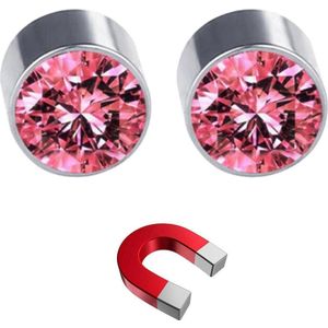 Fako Bijoux® - Oorbellen - Magneet - Magnetisch - RVS - 6mm - Kristal - Roze