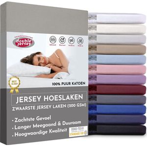 Double Jersey Hoeslaken - Hoeslaken 180x200+30 cm - 100% Katoen  Zilver Grijs