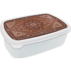 Broodtrommel Wit - Lunchbox - Brooddoos - Perzisch Tapijt - Vloerkleed - Mandala - Bruin - 18x12x6 cm - Volwassenen