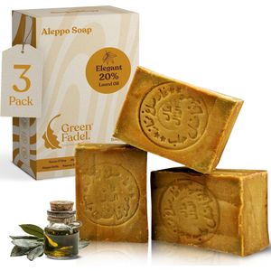 Green Fadel - Aleppo Zeep - 20% Laurierolie - 80% Olijfolie - Set van 3 x 200g - Handgemaakt - Natuurlijke Zeep