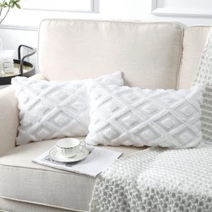 Set van 2 decoratieve korte wollen kussenhoezen, zacht, pluche, fluweel, sierkussensloop, luxe sierkussensloop, set voor bank, auto, slaapkamer, thuis, decoratie (zuiver wit, 30 x 50 cm)