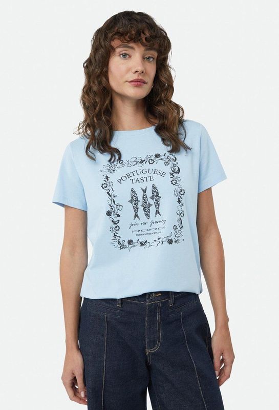 comma - T-Shirt - Katoenmix - Met Artwork - Normale Pasvorm - Korte Mouwen