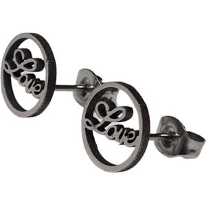 Aramat jewels ® - Ronde oorbellen-love- zweerknopjes-10mm-zilverkleurig- chirurgisch staal