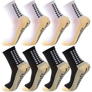 Antislip voetbalsokken voor heren en dames - 4 paar, maat 37-45, ademend, grip, anti-blaren, zwart en wit