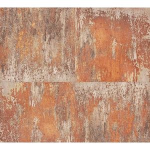 Retro behang Profhome 361182-GU vliesbehang glad in retro stijl mat oranje bruin 5,33 m2