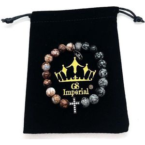 GS Imperial® | Dames Armband | Natuursteen Armband Vrouwen| Kruis Armband Vrouwen | Kruis Armband Dames| Sneeuwvlok Obsidiaan Kralen
