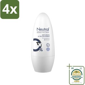 Neutral - Deodorant Roller - Gevoelige Huid - Tegen Witte & Gele Vlekken - 0% Parfum, Kleurstof & Alcohol - 50 ml - Voordeelverpakking - 4 stuks - Gevoelige huid - Parfumvrij
