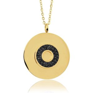 Montebello Ketting Bode Black K - Dames - 316L Staal Goud PVD - Zirkonia - Rond - ∅ 35 mm - 50 cm