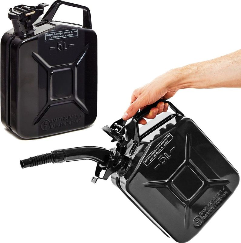BW - Brandstof Jerrycan - Zwart - 2x 5 Liter met Schenktuit - TÜV-getest en UN-goedgekeurd