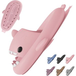 Geweo Shark Slides - Haai Slippers - Badslippers - Pantoffels Heren Dames - Douchepantoffels - Haaienpantoffels - Zomer Antislip Platform Kussen Glijbanen Slippers - Roze - Maat 4142