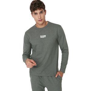 Trendyol Kaki Motto Bedrukte Regular Fit 2-Garen Gebreide Pyjamaset Tmnaw23Pt00007