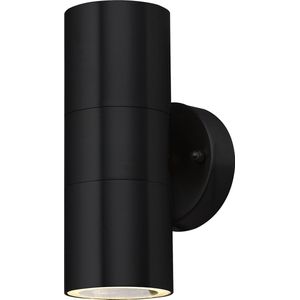 LED Tuinverlichting - Buitenlamp - 2-lichts - GU10 Fitting - Wandlamp - RVS - Mat Zwart - Rond