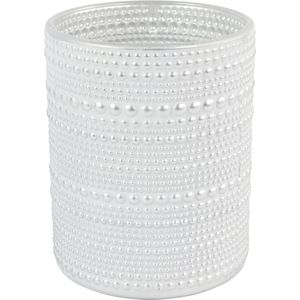 Countryfield Luxe theelichthouder - Aurora - glas - parel wit/zilver - D10 x H12 cm