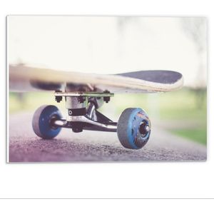 Forex - Skateboard met Blauwe Wieltjes - 40x30cm Foto op Forex
