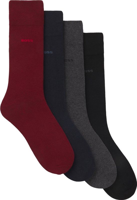 BOSS - Cadeauset Herensokken - Zwart Grijs Blauw Rood - 4-pack