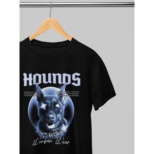 Oversized shirt - Hounds - Wurban Wear | T-shirt | Merk kleding | Unisex tshirt | Streetwear | Pump cover | Techno outfit | Merk shirt | Gym shirt | y2k | Techwear | Urban | Grote maten | T-shirt heren | T-shirt dames | Zwart