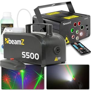 Party laser met rookmachine - BeamZ Acrux laser rood/groen met LED's