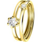 Lucardi - Dames Ring 2-1 - Geelgoud - 14 Karaat - Met Zirkonia