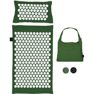 LifeGoods Acupressuur Mat Eco - 72x43x2cm - Spijkermat met Kussen - Shakti mat - Spijkerbed Incl. 2x Triggerpoint Bal en Draagtas - Groen/Wit