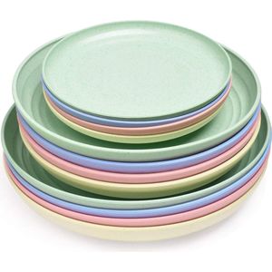 SHOP YOLO- Serviesset-Onbreekbare borden-salade borden-broodborden-gezond voor kinderen en volwassenen- 12 stuks