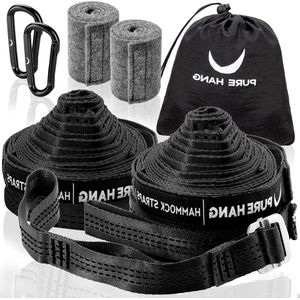 Hangmatbevestiging - ophangset voor hangmat boom - camping en reizen - in lengte verstelbaar - complete set (zwart)