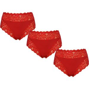 3-Pack Dames tailleslips JC met kant H805 Rood - Maat XXL