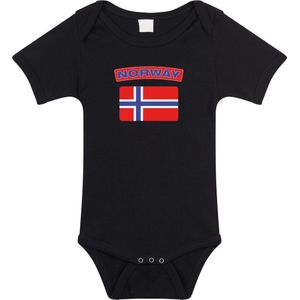 Norway baby rompertje met vlag zwart jongens en meisjes - Kraamcadeau - Babykleding - Noorwegen landen romper 80