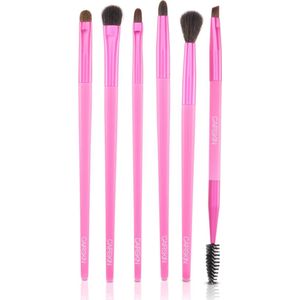 CAIRSKIN Professional Brush Set - 6 Neon Pink Eyeshadow & Brow Brushes Set inclusief CAIRSKIN Black Glitter Beauty Clutch - Oogschaduw & Wenkbrauw Penselen - Visagie Set - Vegan Brushes - New 2022