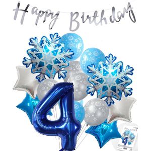 Cijferballon 4 Blauw - Frozen - Ijssterren - Ballonnen Megapakket - Slinger Feestvieren - Verjaardag Snoes