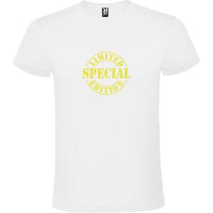 Wit T-Shirt met “Special Limited Edition “ Afbeelding Neon Geel Size M