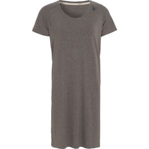Knit Factory Lily Jurk - Dames midi-jurk met ronde hals - Rechte jurk - Korte mouwen - Jurk voor het voorjaar en de zomer - Taupe - S