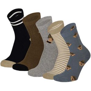 Apollo - Sokken - Beertjes - Blauw - 5-pack - Maat 23/26