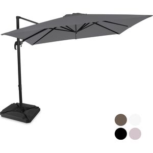 VONROC Premium Zweefparasol Pisogne 300x300cm - Duurzame parasol - Combi set incl. 4 vulbare premium parasoltegels – 360 ° Draaibaar - Kantelbaar – UV werend doek – Grijs – Incl. beschermhoes