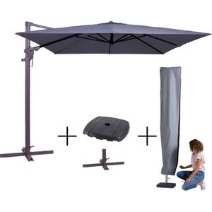 MEGA COMBI DEAL! Madison Parasol monaco flex III safier blue + voet + hoes