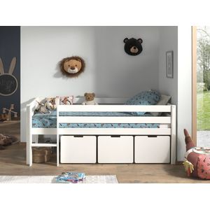 LUCEVI - Pino Halfhoogslaper H85CM + Ladder + Set van 3 Laden - Witx200 cm
