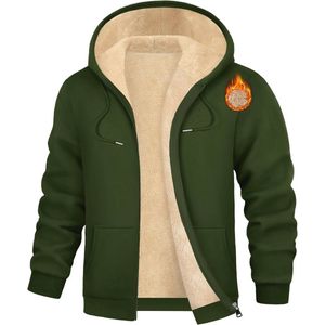 Heren Hoodie Fleece Gevoerd - Lange Mouw Sweatshirt met Rits en Zakken voor Winter