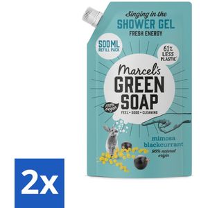 2 x Marcel's Green Soap - Douchegel - Navulling - Mimosa & Zwarte Bes - Voor dagelijks gebruik - 500 ml - Douchegel Navulling - Milieuvriendelijke Douche - Biologische Douchegel - Vegan Douchegel - Mimosa Geur