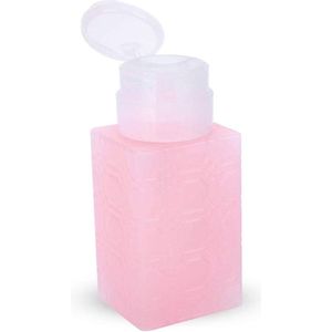 Push Down Pompdispenser Roze Fles voor Nagellakremover - Nagels Houder Make-up Vloeibaar Glas Alcohol - Nieuw Gereedschap Persfles Afzuiging met Slot - Lekvrij Leeg - (vierkant Roze) .