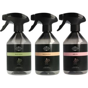Scentchips Black Vetyver + Secret de Paris + Belle Vie Interieurspray Set - Roomspray – Huisparfum – Huisspray – Geurspray – Set van 3 - 500ML