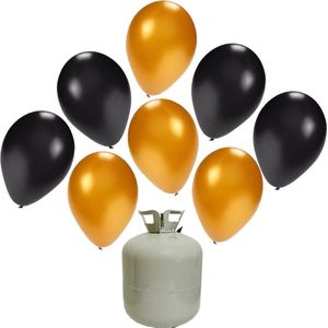 30x Helium ballonnen 27 cm zwart/goud + helium tank/cilinder - Oud & Nieuw - Thema versiering