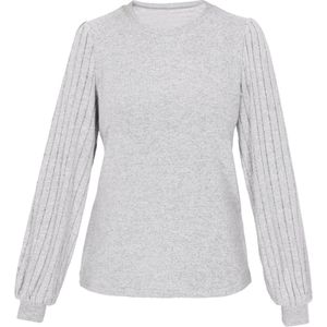 Usha - Fashion Look - Gebreide Trui - Lichtgrijs - Lange Mouwen