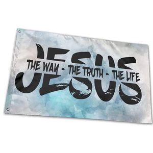 Jesus the way the truth the life Spandoek - 150 x 90 CM - Doek - Jezus - Christelijk - Christen - Vlag - Voor binnen en buiten - Banner