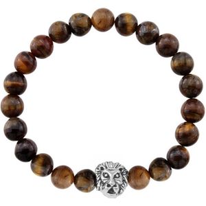 Fako Bijoux® - Buddha Armband - Leeuw - Tijgeroog - Zilverkleurig