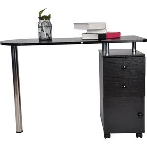 Zwarte houten nageltafel met 1 deur en 2 lades voor schoonheidssalon - Mobiele manicuretafel