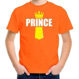Koningsdag t-shirt Prince met kroontje oranje - kinderen - Kingsday outfit / kleding / shirt 134/140