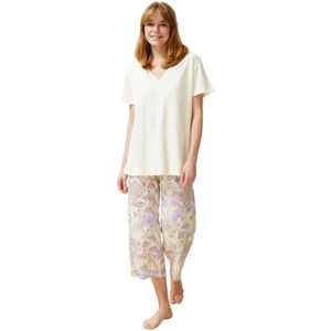 Trendyol Gele Bloemen Capri Gebreide Pyjamaset Thmss24Pt00210